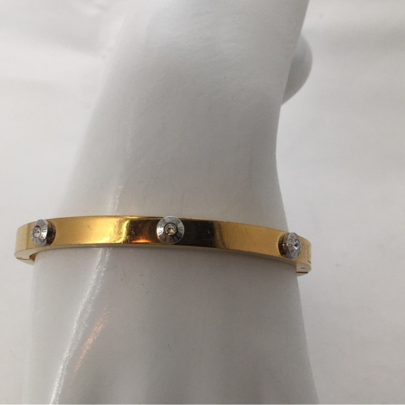 henri bendel Jewelry - Henri Bendel, Mixed Metal Hinged Bangle Bracelet With Crystals